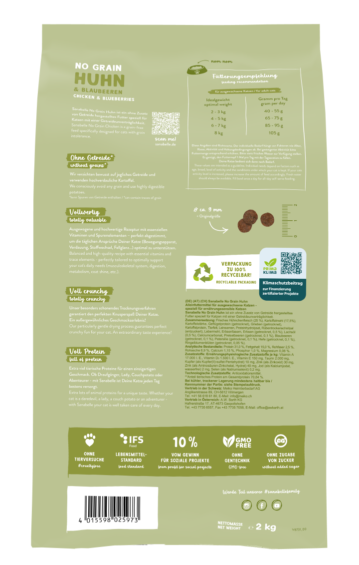 Sanabelle Katzen-Trockenfutter No Grain Huhn